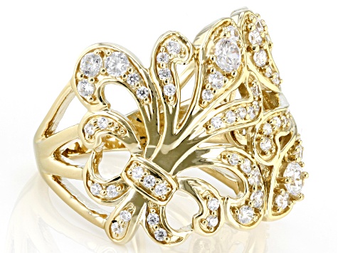 18K gold Overlay リング White Cubic Zirconia 18k Yellow Gold Over Sterling Silver