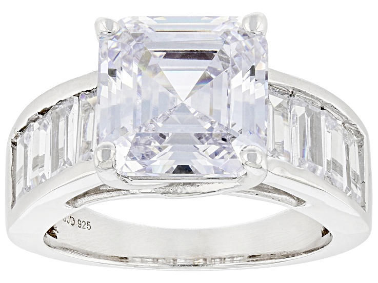 White Cubic Zirconia Platinum Over Sterling Silver Asscher