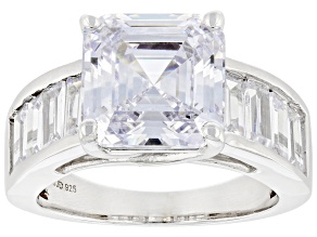 White Cubic Zirconia Platinum Over Sterling Silver Asscher Cut Ring 10.25ctw