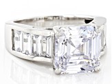 White Cubic Zirconia Platinum Over Sterling Silver Asscher Cut Ring 10.25ctw