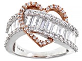 White Cubic Zirconia Platinum And 18K Rose Gold Over Sterling Silver Heart Ring 3.94ctw