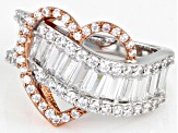 White Cubic Zirconia Platinum And 18K Rose Gold Over Sterling Silver Heart Ring 3.94ctw