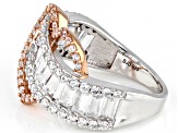 White Cubic Zirconia Platinum And 18K Rose Gold Over Sterling Silver Heart Ring 3.94ctw