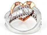 White Cubic Zirconia Platinum And 18K Rose Gold Over Sterling Silver Heart Ring 3.94ctw