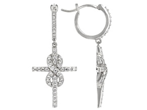 White Cubic Zirconia Platinum Over Sterling Silver Cross Earrings 1.31ctw
