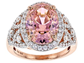Pink And White Cubic Zirconia 18K Rose Gold Over Sterling Silver Ring 10.78ctw