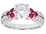 Lab Created Ruby And White Cubic Zirconia Platinum Over Sterling Silver Ring 3.78ctw