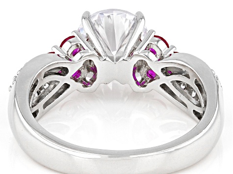 Lab Created Ruby And White Cubic Zirconia Platinum Over Sterling Silver Ring 3.78ctw