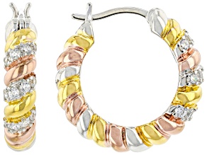 White Cubic Zirconia 18k Yellow And Rose Gold And Platinum Over Silver Hoop Earrings 0.60ctw