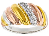 White Cubic Zirconia 18k Yellow, Rose Gold And Platinum Over Sterling Silver Ring 0.40ctw