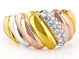 White Cubic Zirconia 18k Yellow, Rose Gold And Platinum Over Sterling Silver Ring 0.40ctw