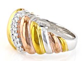 White Cubic Zirconia 18k Yellow, Rose Gold And Platinum Over Sterling Silver Ring 0.40ctw