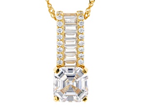 White Cubic Zirconia 18k Yellow Gold Over Sterling Silver Asscher Cut Pendant 10.98ctw