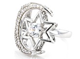 White Cubic Zirconia Rhodium Over Sterling Silver Moon and Star Ring 2.65ctw