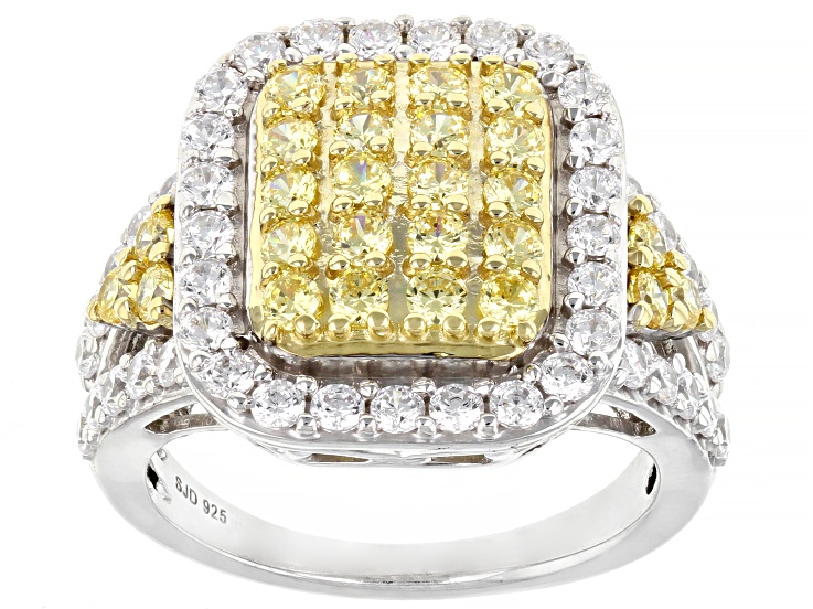 Yellow And White Cubic Zirconia Platinum Over Sterling Silver Ring 2.70ctw