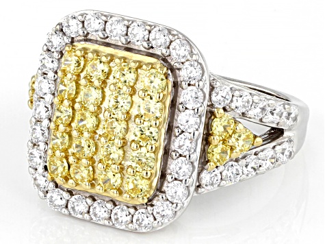 Yellow And White Cubic Zirconia Platinum Over Sterling Silver Ring 2.70ctw