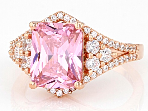 Pink And White Cubic Zirconia 18k Rose Gold Over Sterling Silver Ring 6.11ctw