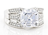 White Cubic Zirconia Rhodium Over Sterling Silver Asscher Cut Ring 6.13ctw