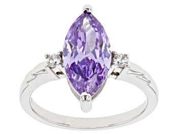 Picture of Lavender and White Cubic Zirconia Rhodium Over Sterling Silver Ring 3.85ctw