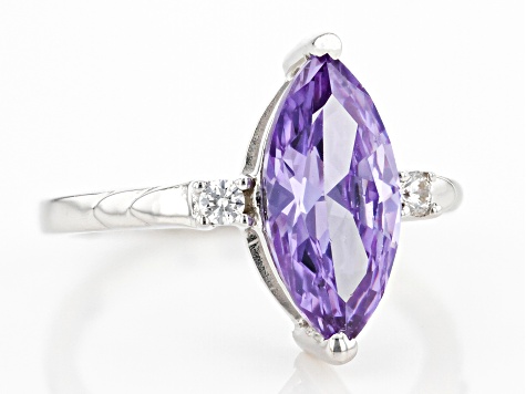 Lavender and White Cubic Zirconia Rhodium Over Sterling Silver Ring 3.85ctw