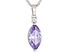 Purple And White Cubic Zirconia Rhodium Over Sterling Silver Pendant With Chain 3.78ctw