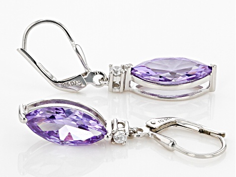 Lavender And White Cubic Zirconia Rhodium Over Sterling Silver Earrings 7.31ctw
