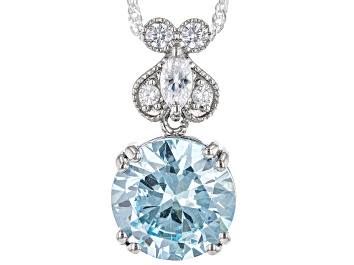 Picture of Blue And White Cubic Zirconia Platinum Over Sterling Silver Pendant With Chain 10.06ctw