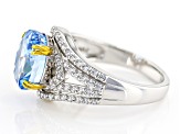 Blue And White Cubic Zirconia Rhodium Over Sterling Silver Starry Cut Ring 7.32ctw