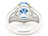 Blue And White Cubic Zirconia Rhodium Over Sterling Silver Starry Cut Ring 7.32ctw