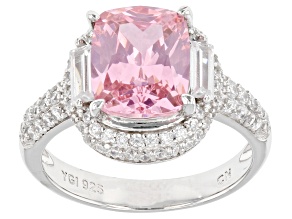 Pink And White Cubic Zirconia Rhodium Over Sterling Silver Ring 7.13ctw