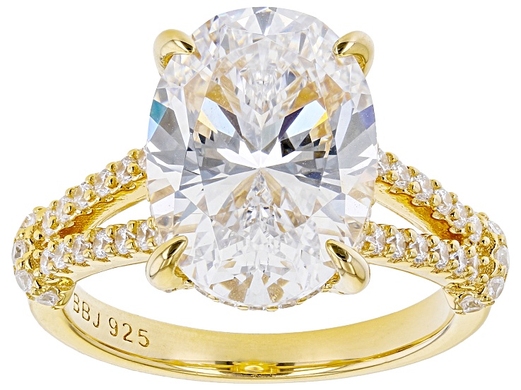 White Cubic Zirconia 18k Yellow Gold Over Sterling Silver Ring 10.69ctw