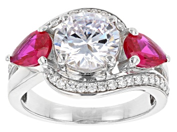 Picture of Lab Created Ruby And White Cubic Zirconia Platinum Over Sterling Silver Ring 5.10ctw