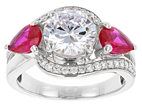 Lab Created Ruby And White Cubic Zirconia Platinum Over Sterling Silver Ring 5.10ctw