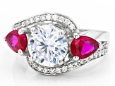 Lab Created Ruby And White Cubic Zirconia Platinum Over Sterling Silver Ring 5.10ctw