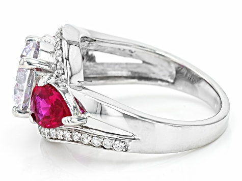 Lab Created Ruby And White Cubic Zirconia Platinum Over Sterling Silver Ring 5.10ctw