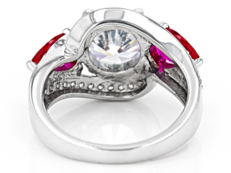 Lab Created Ruby And White Cubic Zirconia Platinum Over Sterling Silver Ring 5.10ctw