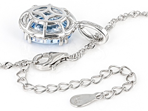 Blue And White Cubic Zirconia Rhodium Over Sterling Silver Starry Cut Pendant 9.40ctw