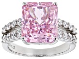 Pink And White Cubic Zirconia Rhodium Over Sterling Silver Starry Cut Ring 11.12ctw