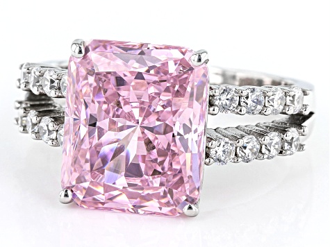 Pink And White Cubic Zirconia Rhodium Over Sterling Silver Starry Cut Ring 11.12ctw