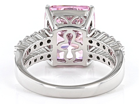 Pink And White Cubic Zirconia Rhodium Over Sterling Silver Starry Cut Ring 11.12ctw