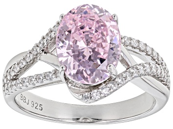Picture of Pink And White Cubic Zirconia Rhodium Over Sterling Silver Starry Cut Ring 5.45ctw