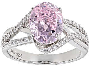 Pink And White Cubic Zirconia Rhodium Over Sterling Silver Starry Cut Ring 5.45ctw
