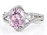 Pink And White Cubic Zirconia Rhodium Over Sterling Silver Starry Cut Ring 5.45ctw