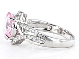 Pink And White Cubic Zirconia Rhodium Over Sterling Silver Starry Cut Ring 5.45ctw