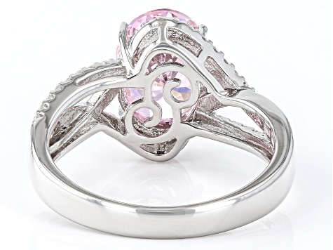 Pink And White Cubic Zirconia Rhodium Over Sterling Silver Starry Cut Ring 5.45ctw