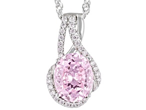 Pink And White Cubic Zirconia Rhodium Over Sterling Silver Starry Cut Pendant 5.24ctw