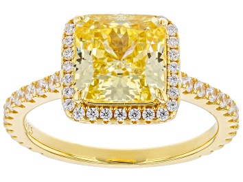 Picture of Canary And White Cubic Zirconia 18k Yellow Gold Over Sterling Silver Starry Cut Ring 6.28ctw
