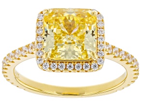 Canary And White Cubic Zirconia 18k Yellow Gold Over Sterling Silver Starry Cut Ring 6.28ctw