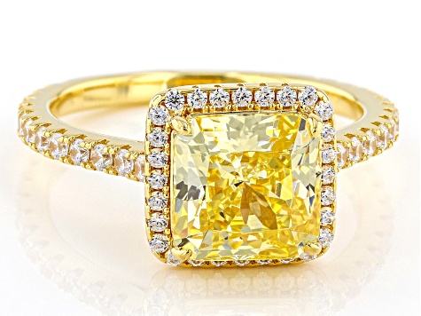 Canary And White Cubic Zirconia 18k Yellow Gold Over Sterling Silver Starry Cut Ring 6.28ctw