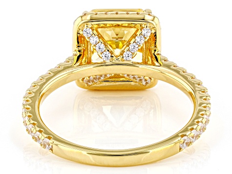 Canary And White Cubic Zirconia 18k Yellow Gold Over Sterling Silver Starry Cut Ring 6.28ctw